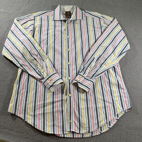 Tailorbyrd Shirt Large Pink Multi Stripe Check Button Up Long Sleeve Mens - Picture 2 of 8